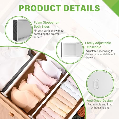 5 Pack Drawer Dividers 3.7" High Slim Organizers Expandable 14.8-25.6" Adjustable Separators for Shallow Drawers Kitchen Utensils Baby Clothes Underwear Storage-White - size: Long