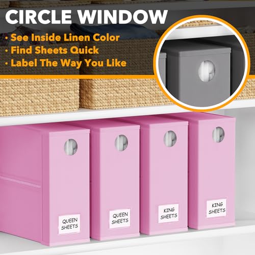 SpaceAid 4 Pack Bed Sheet Organizers and Storage, Foldable Sheet Organizer for Linen Closet, Sheets Set Folder Keeper with Window XL (Queen & King Size) Bedding Container (Pink, 4 Pack) - color: Pink, size: 4 Pack