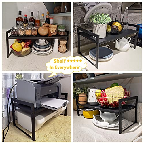 Expandable Cabinet Shelf Organizer 16-26" L Stackable Kitchen Counter Shelf Sink Rack Countertop Storage Black (Wide 10.6”D) - color: Black, size: 10.6"D (wide) - 1 Pack