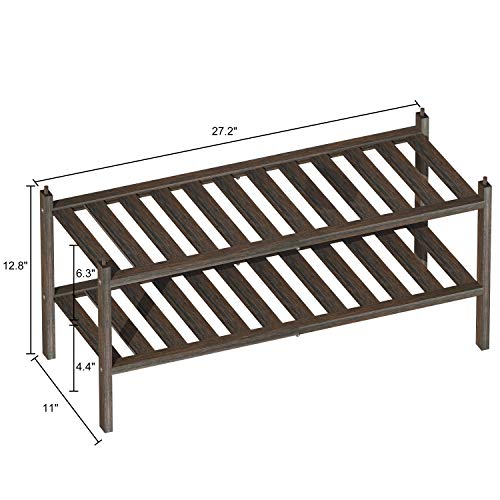 Dranixly Bamboo 2-Tier Shoe Rack Stackable Shelf Storage Organizer for Entryway, Hallway and Closet, 27.2"x11"x13.2" (Mocha) - color: Mocha, size: 2-Tier