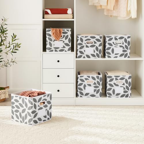 MAX Houser Fabric Storage Bins Cubes Baskets Containers with Dual Plastic Handles for Home Closet Bedroom Drawers Organizers, Flodable,Grey, Set of 6 - color: 21 grey