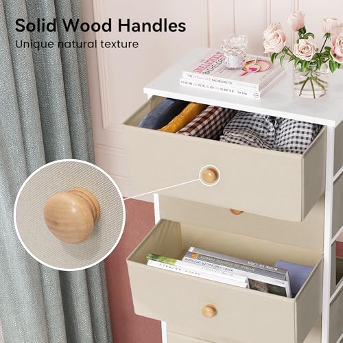 Crestlive Products Tall Dresser, 7-Drawer Fabric Storage Tower, Chests of Drawers - Vertical Organizer Unit for Bedroom, Hallway, Entryway, Nursery, Closets - Steel Frame, Wood Top & Handles (Beige) - color: Beige, style: Narrow-7 Drawers