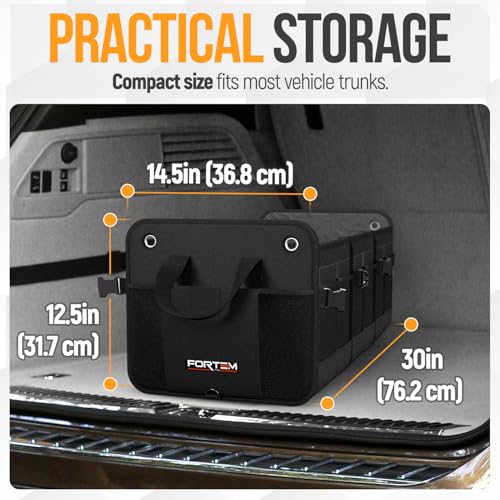FORTEM Trunk Organizer with Cooler For SUV Car Organizer and Storage, Collapsible Multi-Compartment, Perfect Christmas Gifts For Men, Women, 1680D Oxford, Non Slip Bottom, Straps, Soft Cover 110L - color: Black, size: Double Extra Large (110L)