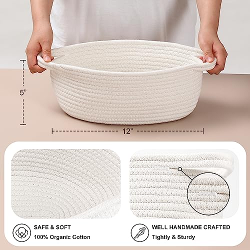 2 Pack Small Woven Basket with Gift Bags and Ribbons, Empty Decorative Gift Chest Box, Cute Baby Gift Basket for Nursery, Cotton Rope Room Shelf Storage Basket with Handles, All 12"x 8"x 5",White - color: White