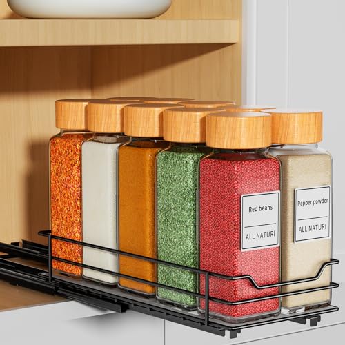 RCHYFEED Pull Out Spice Rack Organizer for Cabinet,Slide out Spice Organizer for Inside Cabinets,Heavy Duty Spice Organization for Kitchen and Pantry,Seasoning,Sauces(1-Tier,4.5" Wx10.5 Dx2.5 H) - size: 1 Tier-4.5''Wx10.5''Dx2.5''H