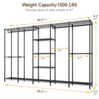 ONBRILL F5 Extra Large Industrial Pipe Clothing Rack, Freestanding Portable Closet Organizer System with Shelves & Hanging Rods, 88.6'' Wide Heavt Duty Clothes Rack, Max Load 1300lbs, Black - color: Black