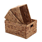 Storage Baskets,Woven Natural Water hyacinth Box with Handle,Kingwillow.(Set of 3) - size: Set of 3