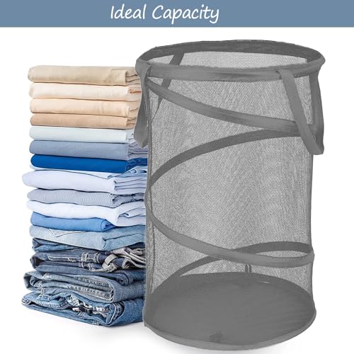 BATTOO Collapsible Laundry Baskets, Foldable Mesh Pop Up Hamper, Portable Laundry Basket Hamper with Handles for Laundry, Bathroom, Kids Room, College Dorm, Travel, Storage Organizer Grey - color: Grey, size: 13 x 23.7 inch