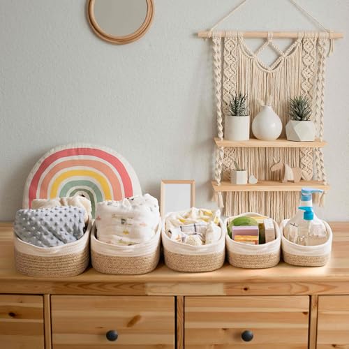 Storage Basket Set – 5-Piece Baskets for Organizing Home, Shelves, Nursery, Bathroom, Dog Toys, Small to Large Decorative Baskets – White and Mixed Brown - color: White and Mixed Brown, size: Pack of 5