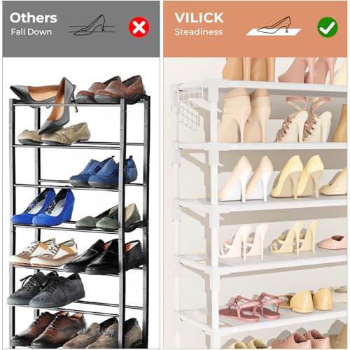 VILICK 11 Tiers Tall Wide Shoe Rack 55 Pairs Large Capacity Sturdy Durable Shoe Rack for Closet Metal Shoe Organizer Shelf with Two Hooks Space Saving for Entryway White - color: White
