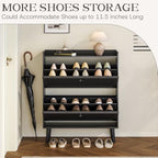 Fluted Shoe Cabinet with 2 Flip Drawers - Shoe Cabinet Storage for Entryway, 31.5" Wide Black Narrow Slim Shoe Rack with 2-Tier Adjustable Shelves for Hallway