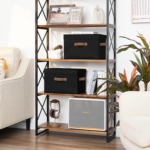 StorageWorks Fabric Storage Bins with Lid, Decorative Storage Boxes for Shelves, Stackable Closet Organizer Basket with Handles, Large, Black, 2-Pack - color: Black, size: Large