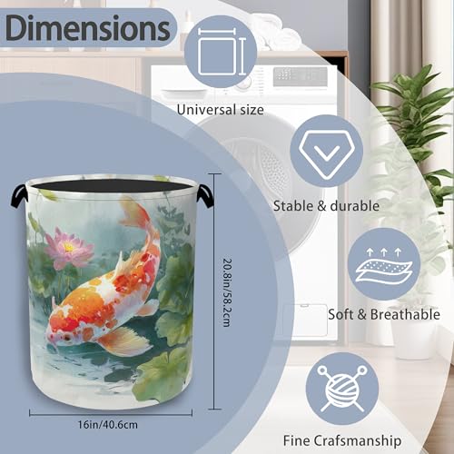 Goldfish Laundry Basket,Lotus Foldable Oxford Cloth Tote Bag Laundry Hamper Clothes Storage Bucket Organizer for Bedroom Laundry Storage Dormitories 16" x 20.8" - color: Goldfish Lotus