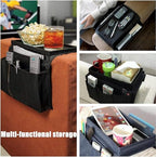 Sofa Armrest Organizer with Cup Holder No-Slip Couch Sofa Armrest Organiser Couch Remote Caddy Control Holder with 1 Large Pockets and 3 Small Pockets for TV Remotes Cellphone Magazines Drinks (Black) - color: Black