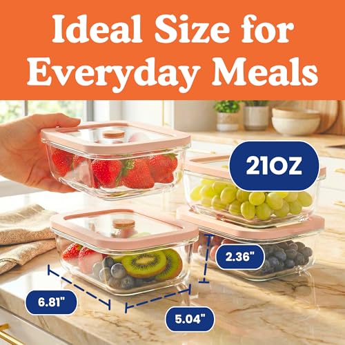 Ziruma Non-Toxic 2.6 Cup Glass Food Storage Containers With Lids - Soup Containers with Lids, Plastic Free Meal Prep, Airtight Food Container, Microwave and Freezer Safe, 4 Pack - size: 21 Oz