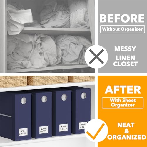 SpaceAid 4 Pack Bed Sheet Organizers and Storage, Foldable Sheet Organizer for Linen Closet, Sheets Set Folder Keeper with Window XL (Queen & King Size) Bedding Container (Navy Blue, 4 Pack) - color: Navy Blue, size: 4 Pack