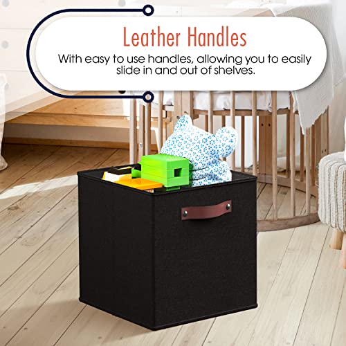 Ornavo Home 13 x 13 Storage Cube Bins, Foldable Collapsible Fabric Storage Bins Box Linen Shelf Basket Cube Organizer for Closet with Leather Handles, 6 Pack, Black - color: Black, size: Cube - 13 x 13 x 13