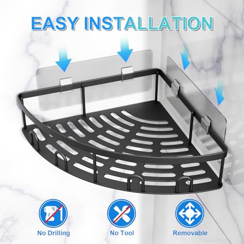 Corner Shower Caddy, 2 Pack Adhesive Bathroom Shower Corner Organizer Shelf, No Drilling Rustproof Wall Mounted Shower Storage Rack Shampoo Holder Organizer (Black) - color: Black