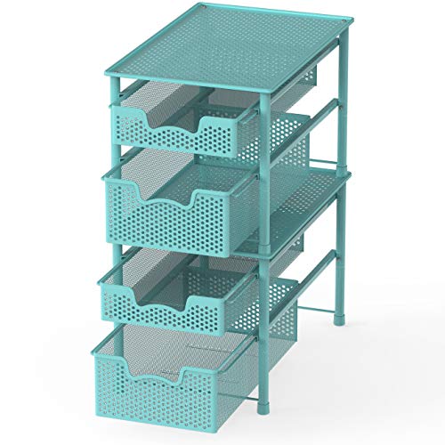 Simple Houseware Stackable 2 Tier Sliding Basket Organizer Drawer, Turquoise - color: Turquoise, size: 2-Tier