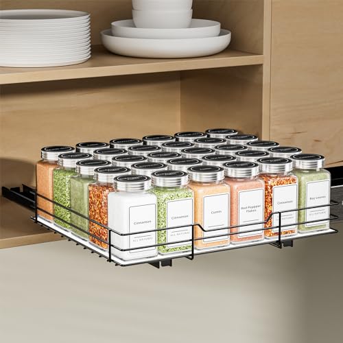 BOIVSHI Spice Rack Organizer for Cabinet, 1 Tier Pull Out Spice Rack, Spice Organizer for Cabinet, Kitchen and Pantry, Fits Spices, Sauces, Canned Food (12.5''Wx10.5''Dx2.5''H) - size: 1 Tier,12.5''Wx10.5''Dx2.5''H