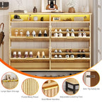 Fluted Shoe Storage Cabinet with 4 Flip Drawers, 47.24" Narrow Shoe Organizer Cabinet with LED Light, Slim Freestanding Shoe Rack Cabinet, Wooden Hidden Shoe Cabinet for Entryway, Hallway(Natural Oak)