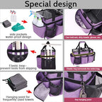 Large Cleaning Caddy Bag Built-in Sturdy Support Board, Cleaning Organizer with Detachable Divider, Cleaning Supply Tote with Adjustable Shoulder Strap&Waist Belt for Cleaners & Housekeeper - color: Purple
