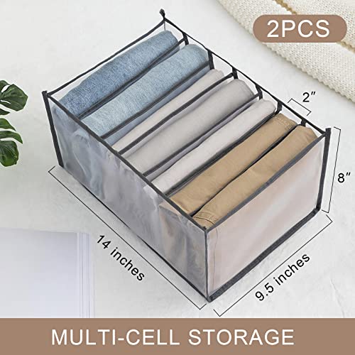 Cosmos 2 Pcs Clothes Organizer Foldable Wardrobe Clothes Drawer Organizers Breathable Mesh Clothing Organizer Box for Thin Jeans, Pants T-Shirts Legging (Large - 7 Grids for Jeans) - size: Large - 7 Grids for Jeans