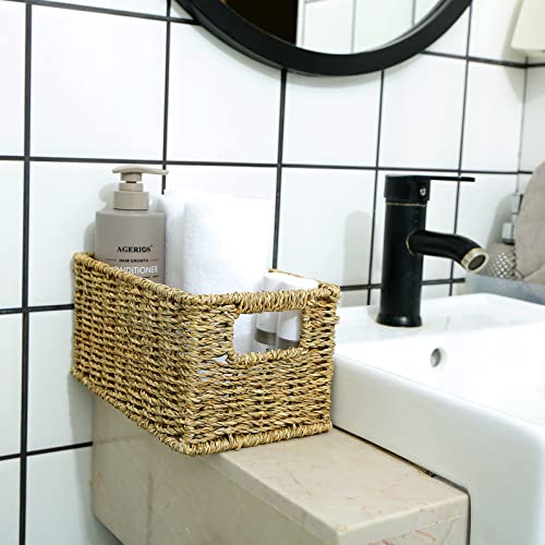 HOONEX Wicker Baskets for Storage, Seagrass Baskets with Dual Handles, Woven Baskets for Shelves, Set of 2, Natural - color: Natural (Seagrass), size: 12 x 8 x 6 inches