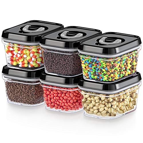 DWËLLZA KITCHEN Set of 6 Mini Airtight Food Storage Containers with Lids - Clear Plastic Small Pantry Containers for Spices, Candy, Nuts, Coffee or Tea, BPA-Free, Keeps Food Fresh & Dry - color: 05 - 0.3 liter (Set of 6)