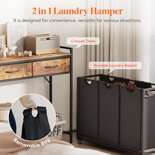 Lifewit Laundry Hamper 3 Section, Large Rolling Laundry Sorter with Shelf & 2 Drawers, Pull-Out Laundry Basket Organizer with Wheels and Removable Bag for Laundry Room Bathroom, Rustic Brown and Black - color: Rustic Brown