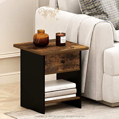 Furinno Dario End Table/ Night Stand Storage Shelf with Bin Drawer, Amber Pine/Black, 1-Pack, Upper Bin - color: Amber Pine/Black, size: 1-Pack, Upper Bin