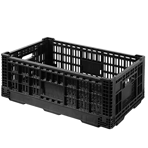 Collapsible Storage Bin Containe，52 Liter Transferheavy duty plastic storage box ,milk crates heavy duty Transit storage of various items black (1)