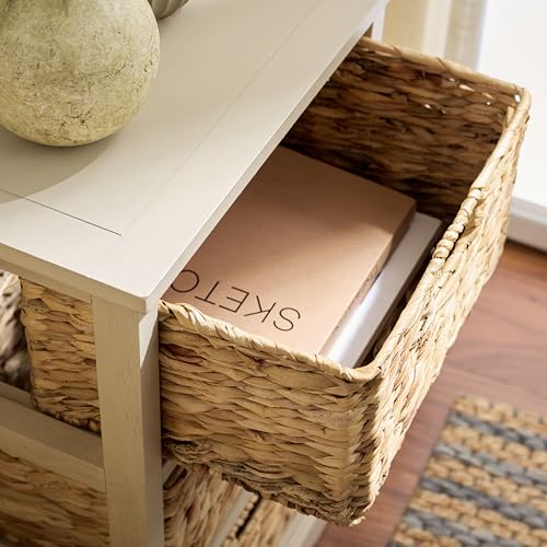 SAFAVIEH Home Collection – Halle Sand 3-Drawer Basket Storage Side Table, Coastal Accent Design, Fully Assembled (AMH5738G) - color: Sand