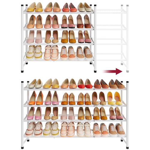 Tajsoon Expandable Shoe Rack for Closet 4 Tier, 29“-41“Adjustable & Stackable Shoe Shelf Storage, Metal Shoe Rack Organizer for Front Door Entrance, Closet, Garage, Entryway, White - color: White, size: 4 Tier