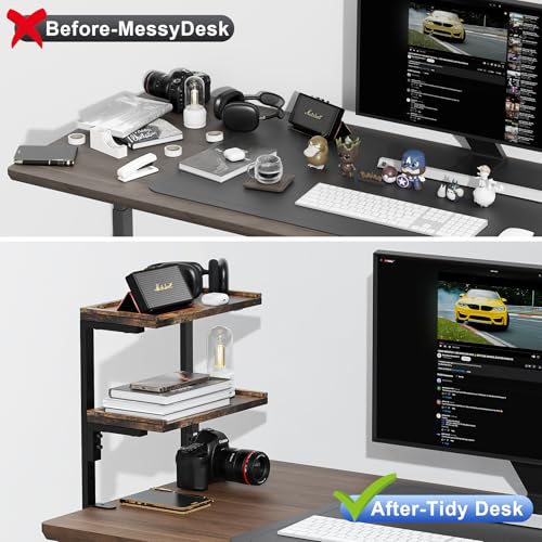 Spacrea clamp on Desk Shelf, 2 Tier Office Desk Shelves Organizer, Wood Desktop Supplies Storage Rack, Desk Organizers and Accessories (Wood) - color: Wood