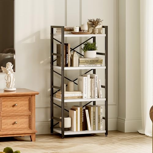 Homeiju 4 Tier Small White Metal Bookcase for CD/Movie/Book, Book Shelf Organization and Storage for Living Room, Kid's Room, and Home Furniture - 1018WH - color: White, size: 4 Tier