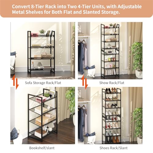 8 Tier Shoe Rack, Tall Metal Shoe Storage with Adjustable Shelves, Holds 16-20 Pairs, Stackable Shoe Stand for Garage Hallway Bedroom, Bronze - size: 8Tier