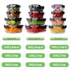 HOMBERKING 24pc Borosilicate Glass Food Storage Containers with Lids, Glass Meal Prep Containers with Leak Proof Snap Lock, Airtight Bento Lunch Boxes, Kitchen Storage (12 lids & 12 Containers)-Black - color: Deep Black