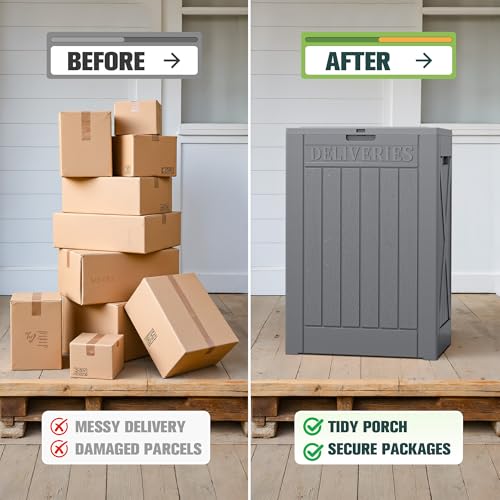 Greesum 52 Gallon Large Outdoor Package Delivery Box for Porch, Lockable Secure Double-Wall Resin Storage Bin, Waterproof Deck Container for Package Protection, Gray - color: Gray, size: 52 Gallon
