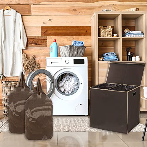 Simple Houseware Double Laundry Hamper with Lid and Removable Laundry Bags, Brown - color: Brown