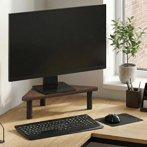 Furinno TURN-N-TUBE Monitor Stand Riser, 19.6" Wide Triangle Corner Monitor Riser, Laptop Stand for Desk, Office Desk Accessories, Desktop Organizers and Accessories, Toolless Assembly, For Study Room, Dorm, Amber Pine - color: Amber Pine/Black, size: 19.