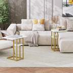 HOOBRO Foldable End Table, Gold C Shaped Side Table with Storage Shelf, Small Snack Table Suitable for Living Room Bedroom Small Spaces, Easy Assembly, Gold and Marble DM29SF01 - color: Marble + Gold