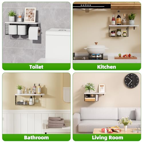 VITVITI Toilet Paper Holder with Shelf, Wall Mounted Toilet Paper Storage Basket, Wood Metal Toilet Roll and Wipes Holder for Bathroom Farmhouse (White) - color: White