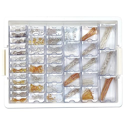 Bead Storage Solutions Elizabeth Ward Plastic See-Through Stackable 1,111 Piece Gold/Silver Assorted Costume Jewelry Findings Tray Bead Organizer - style: 1,111 PC Jewelry Findings