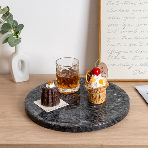 Karibiber Natural Marble Tray, 11.8in Serving Tray for Fruit, Round Decorative Vanity Stone Plate for Jewelry&Key, Quality Storage Dish for Kitchen Coffee Table and Bathroom Desktop, Blue Pearl - color: Blue Pearl