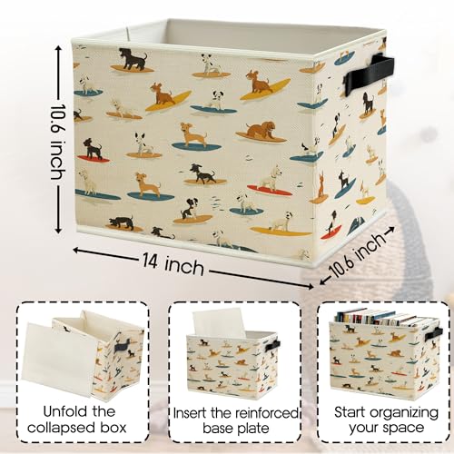 Funny Coastal Beach Surfing Dog Storage Bins Box with Handles, Dog Lovers Gifts, Surfing Gifts, Ocean Surf Puppy Collapsible Basket Organizer for Bathroom Bedroom Toys Books Clothes - color: Color06