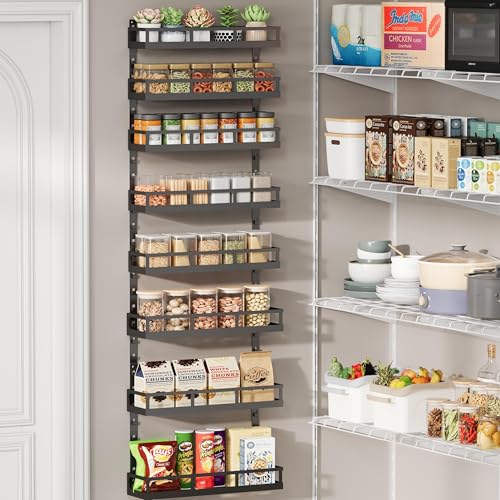 X-cosrack 8-Tier Adjustable Spice Rack – Wall-Mounted Space-Saving Organizer with Mixed Baskets, Large-Capacity Seasoning Holder for Kitchen & Pantry (Black) - color: Black, size: 8x 4.6"D