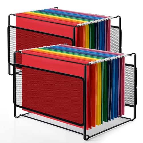 Comix Hanging File Organizer, Letter Size File Folder Organizer with Metal Mesh, Space-Saving File Folder Storage Box for Home Office Supplies(2 Packs) - color: 2 Packs
