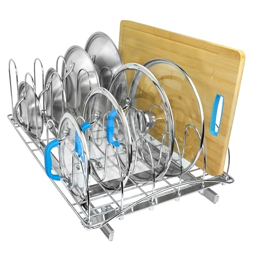 LYNK PROFESSIONAL® Pull Out Pot and Pan Lid Organizer Inside Cabinet - Lifetime Ltd. Warranty – Cookie Sheet Organizer for Cabinet – Slide Out Baking Sheet Organizer - 14W x 21D, Extra-Large, Chrome - size: 14W x 21D x 9H inches
