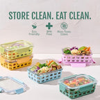 Ello Duraglass 3.4 Cup Meal Prep Sets 10Pc, 5 Pack Set- Glass Food Storage Container with Silicone Sleeve and Airtight BPA-Free Plastic Lids, Dishwasher, Microwave, and Freezer Safe, Meadow - color: Meadow, size: 3.4 Cup